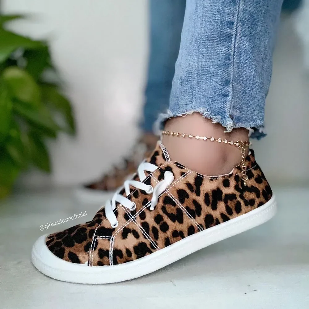 Leopard Flat Lace Sneakers Tennis - Picture 3 of 6